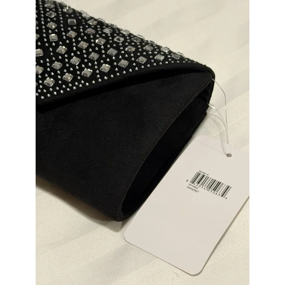 NWT Black Rhinestone Evening Clutch Bag Chain Strap‎ Formal Evening Purse